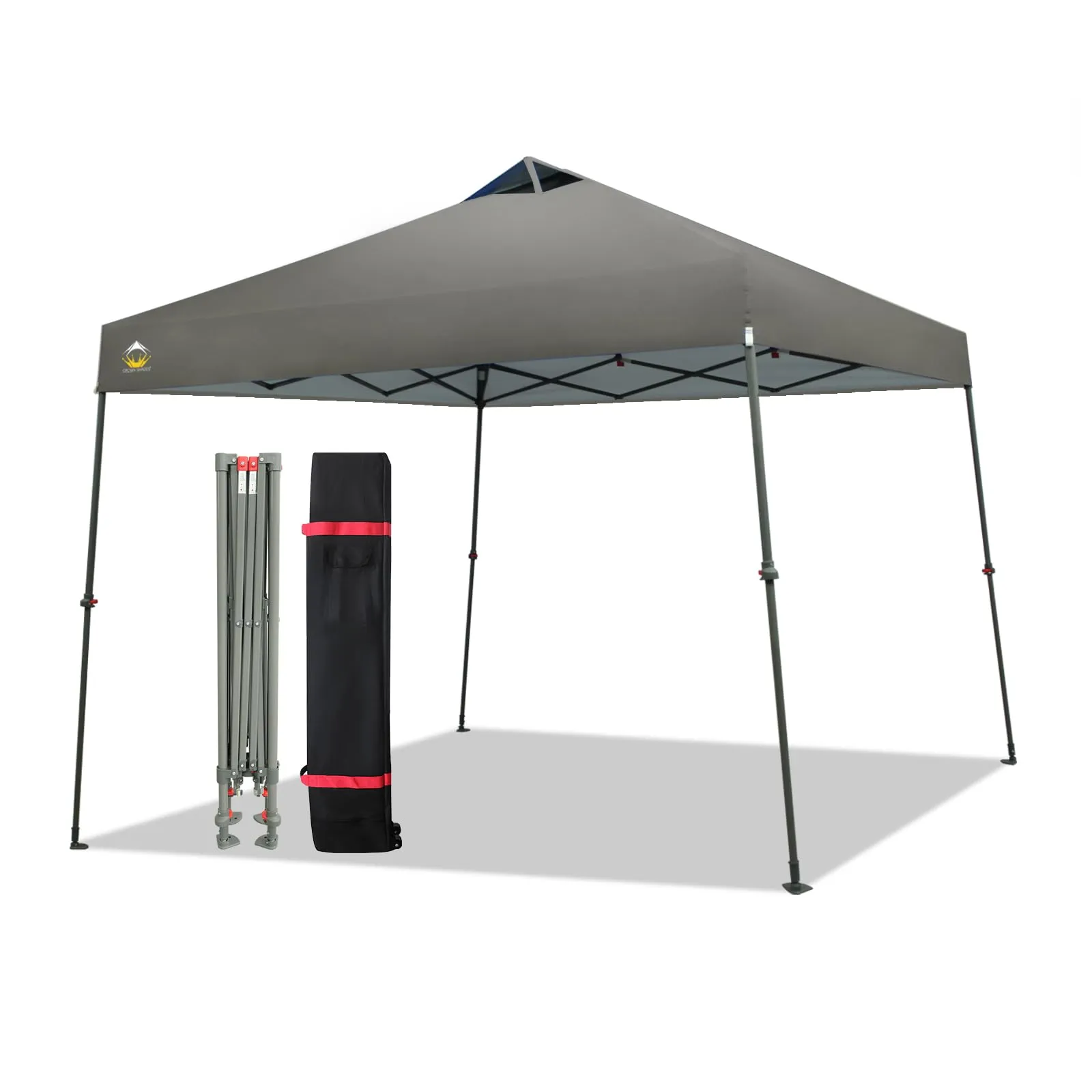 CROWN SHADES 9x9 Pop Up Canopy - Beach Tent with One Push Setup - Easy Outdoor Sun Shade for Events, Parties, Camping - Gazebo with STO-N-Go Cover Bag, Silver Coated Top, Gray