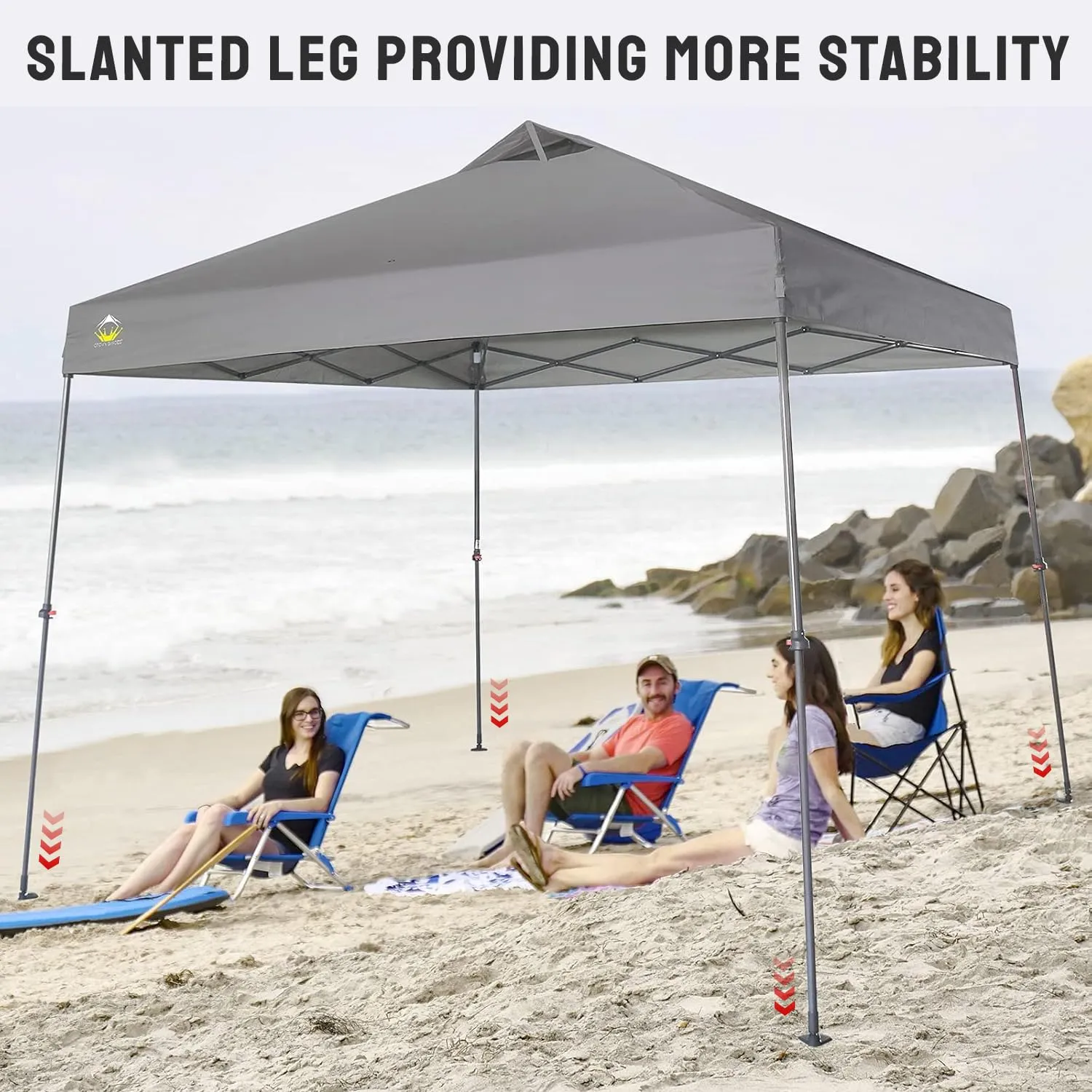 CROWN SHADES 9x9 Pop Up Canopy - Beach Tent with One Push Setup - Easy Outdoor Sun Shade for Events, Parties, Camping - Gazebo with STO-N-Go Cover Bag, Silver Coated Top, Gray