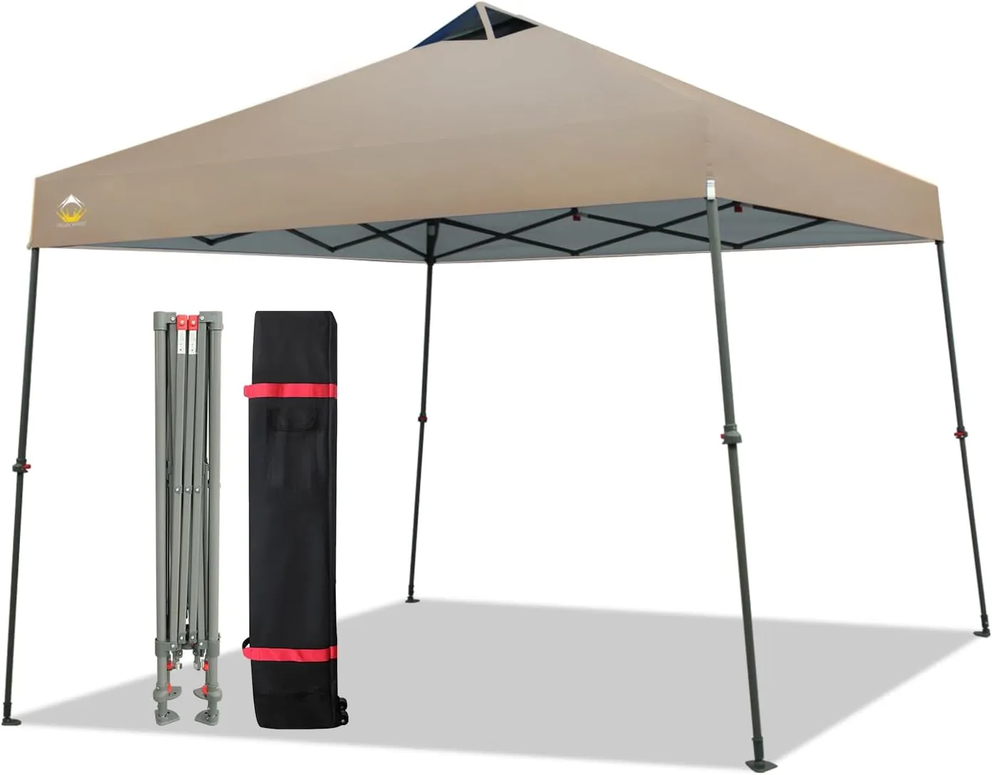 CROWN SHADES Pop Up Canopy - 11x11 Base Canopy Tent with One Push Setup - Pop Up Tent for Events, Parties, Camping - Gazebo with STO-N-Go Cover Bag, Silver Coated 9x9 Top, Beige