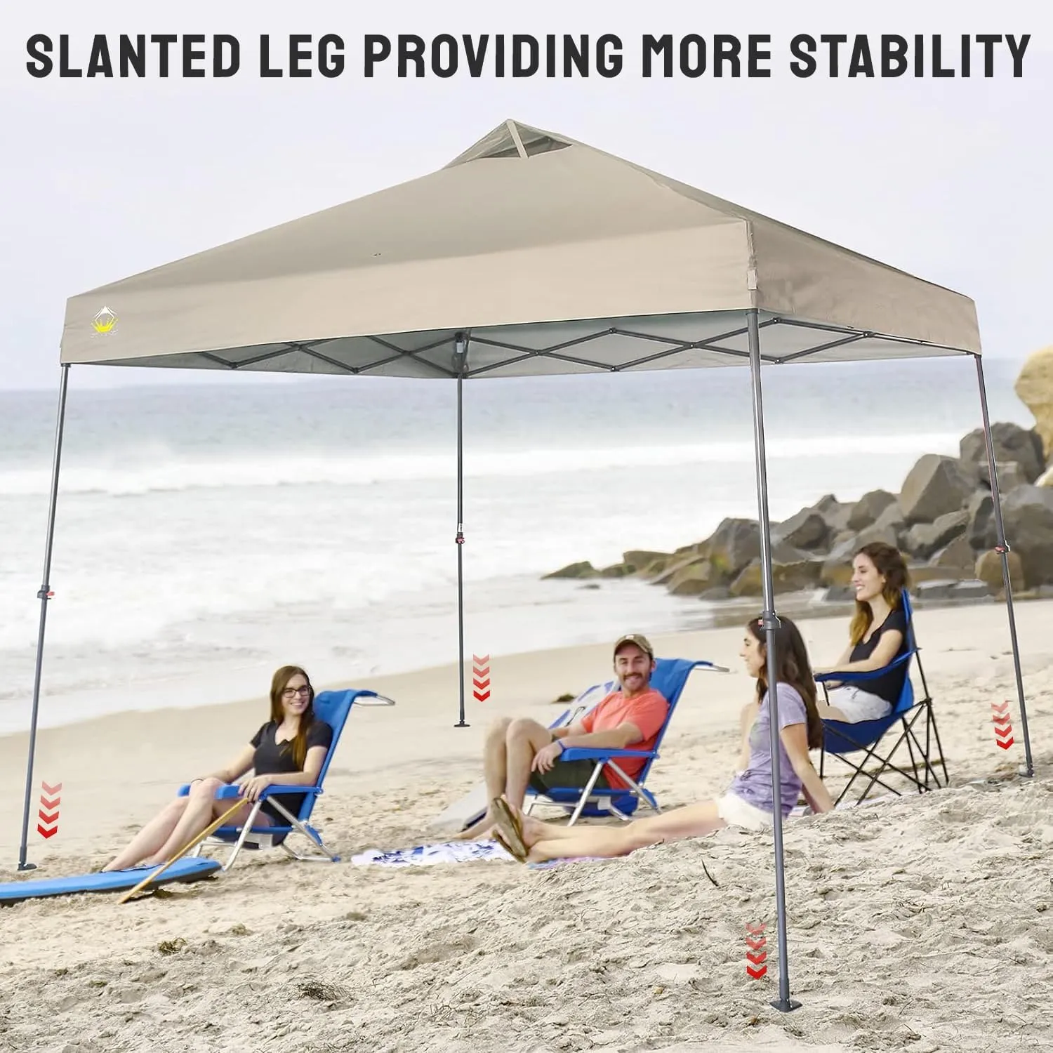 CROWN SHADES Pop Up Canopy - 11x11 Base Canopy Tent with One Push Setup - Pop Up Tent for Events, Parties, Camping - Gazebo with STO-N-Go Cover Bag, Silver Coated 9x9 Top, Beige