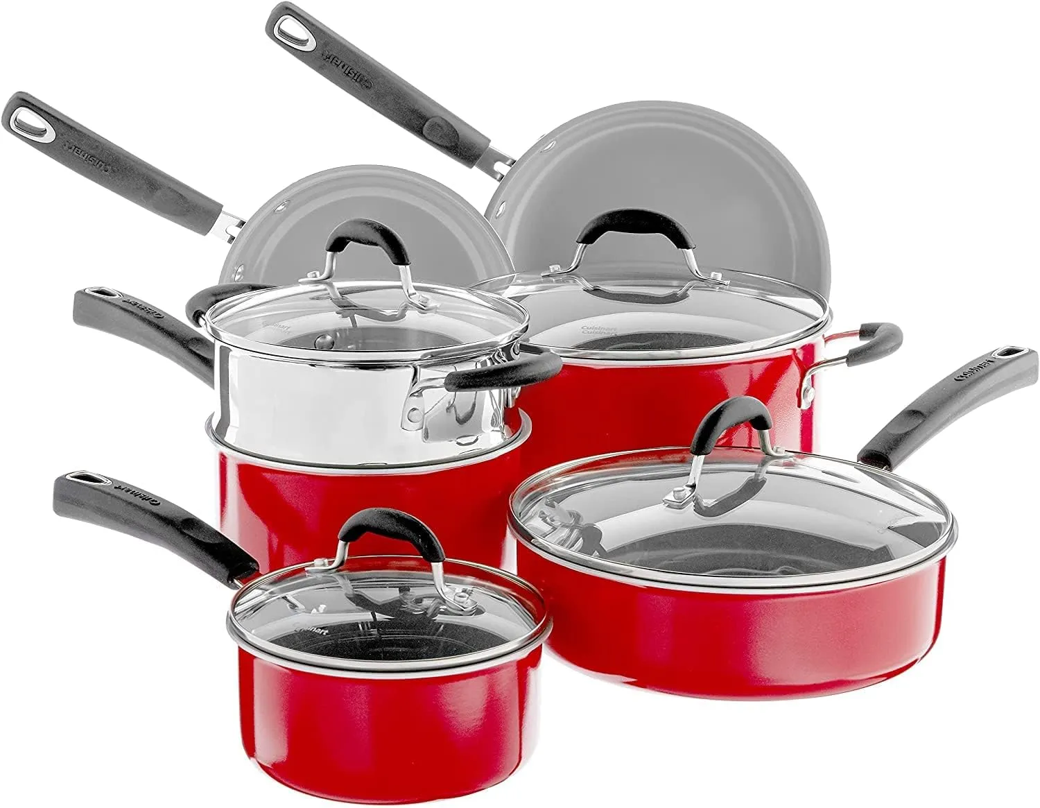 Cuisinart 54C-11R 11-Piece Ceramica XT Nonstick Cookware Set, Red/Stainless Steel