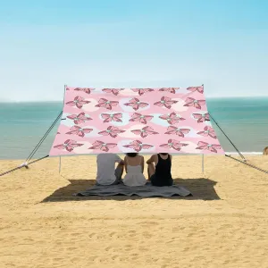 Cute Bow Ribbon Pastel Beach Camping Tent Sun Shelter for Whole Family, Beach Shade Canopy with UPF50  UV Protection,Easy Set Up and Carry,Outdoor Shade for Trips, Fishing, Backyard Fun Picnics