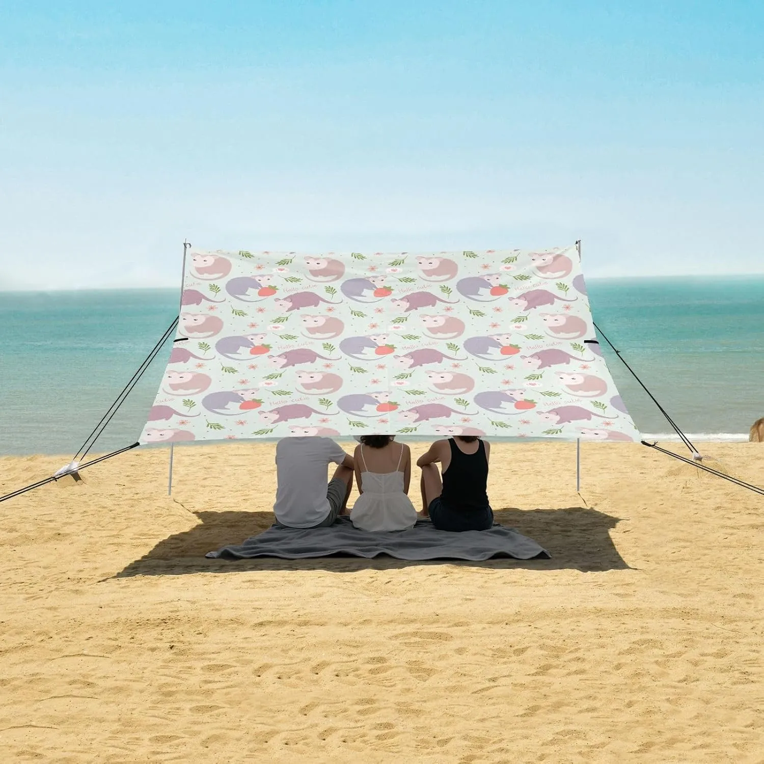 Cute Cartoon Possums Beach Camping Tent Sun Shelter for Whole Family, Beach Shade Canopy with UPF50  UV Protection,Easy Set Up and Carry,Outdoor Shade for Trips, Fishing, Backyard Fun Picnics