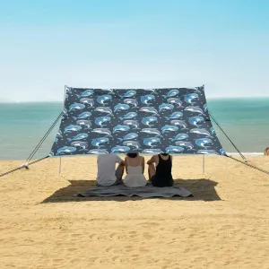 Cute Dolphins Cartoon Style Beach Camping Tent Sun Shelter for Whole Family, Beach Shade Canopy with UPF50  UV Protection,Easy Set Up and Carry,Outdoor Shade for Trips, Fishing, Backyard Fun Pi