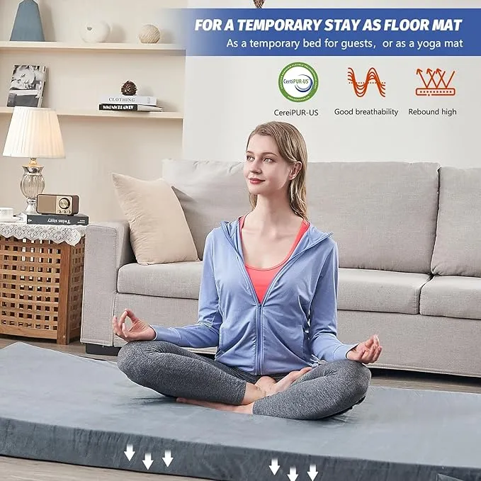 CYMULA Memory Foam Camping Mattress Pad, CertiPUR-US Sleeping Mat Portable Roll Up Mattress for Adults, Camping Bed Pads for Sleeping, Guest Bed for Sleepover Car Bed with Travel Bag