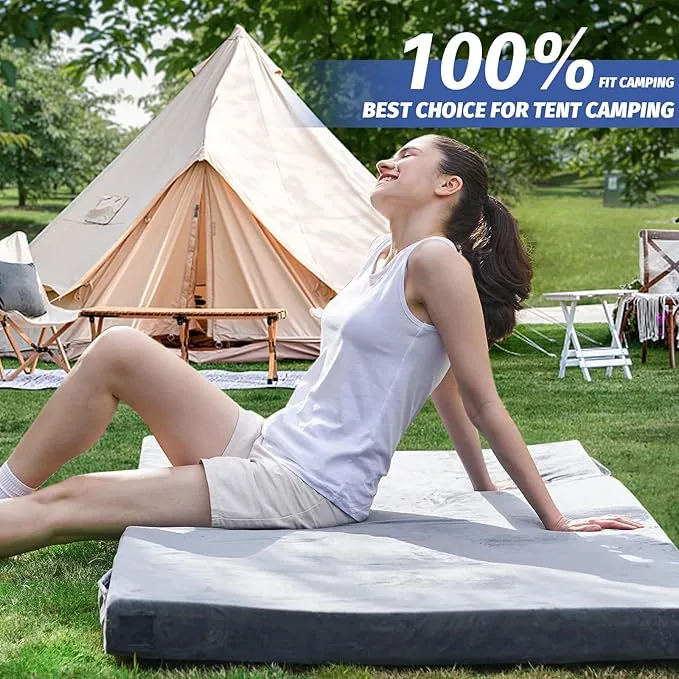 CYMULA Memory Foam Camping Mattress Pad, CertiPUR-US Sleeping Mat Portable Roll Up Mattress for Adults, Camping Bed Pads for Sleeping, Guest Bed for Sleepover Car Bed with Travel Bag