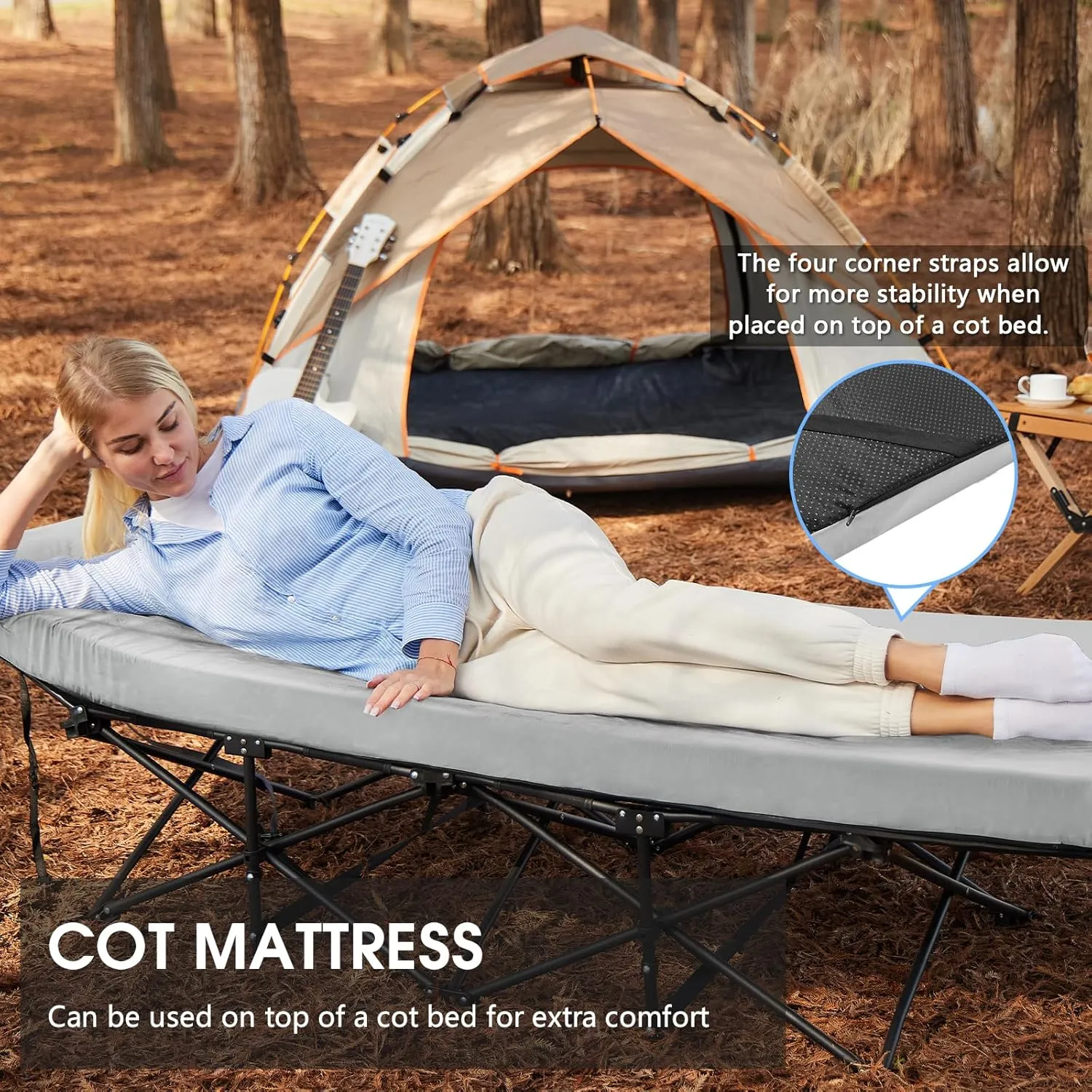 CYMULA Memory Foam Camping Mattress Pad,3inch Sleeping Pad for Camping,Non-Slip Bottom Floor Cot Mattress Bed with Retaining Portable Roll up Mattress Pad Mat for Travel Truck Guest Bed Tent