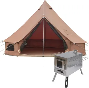 DANCHEL OUTDOOR Canvas Bell Tent with Large Tent Stove, 4 Season Yurt with Stove Jack for All Year Living 4/6/8 Person Hot Tent Camping Glamping, 13/16.4/20ft Khaki