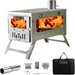 DANCHEL OUTDOOR TSG Portable TA1 Titanium Hot Tent Stove - Lightweight Folding Wood Burning Stove with Roll-Up Chimney Pipe Backpacking Camping Cooking(Small/Large Size Options)