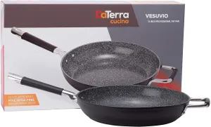DaTerra Cucina - 13" Nonstick Ceramic Frying Pan - Made in Italy - Oven Safe - High Heat Resistant Nonstick Cookware - PTFE, Cadmium, Lead & PFOA free - Volcanic Black Speckled