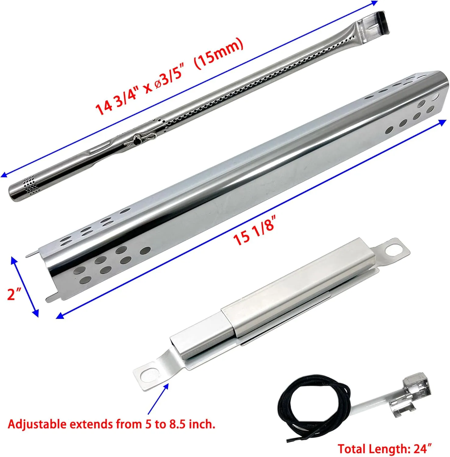 Direct Store DG272 Replacement Kits for Charbroil Advantage Series 4 Burner 463344116 466344116 G4328M00W G3610003W1 Gas Grills Burner Tube Pipe, Heat Plate Shield, Adjustable Crossover Tube, 4pk