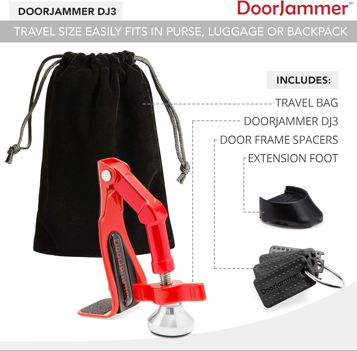 DJ3 Portable Door Lock Brace for Home Security and Personal Protection | Hotel Room, Apartment Safety, Travel Door Stopper | Easy Installation, Compact Design 2Pack