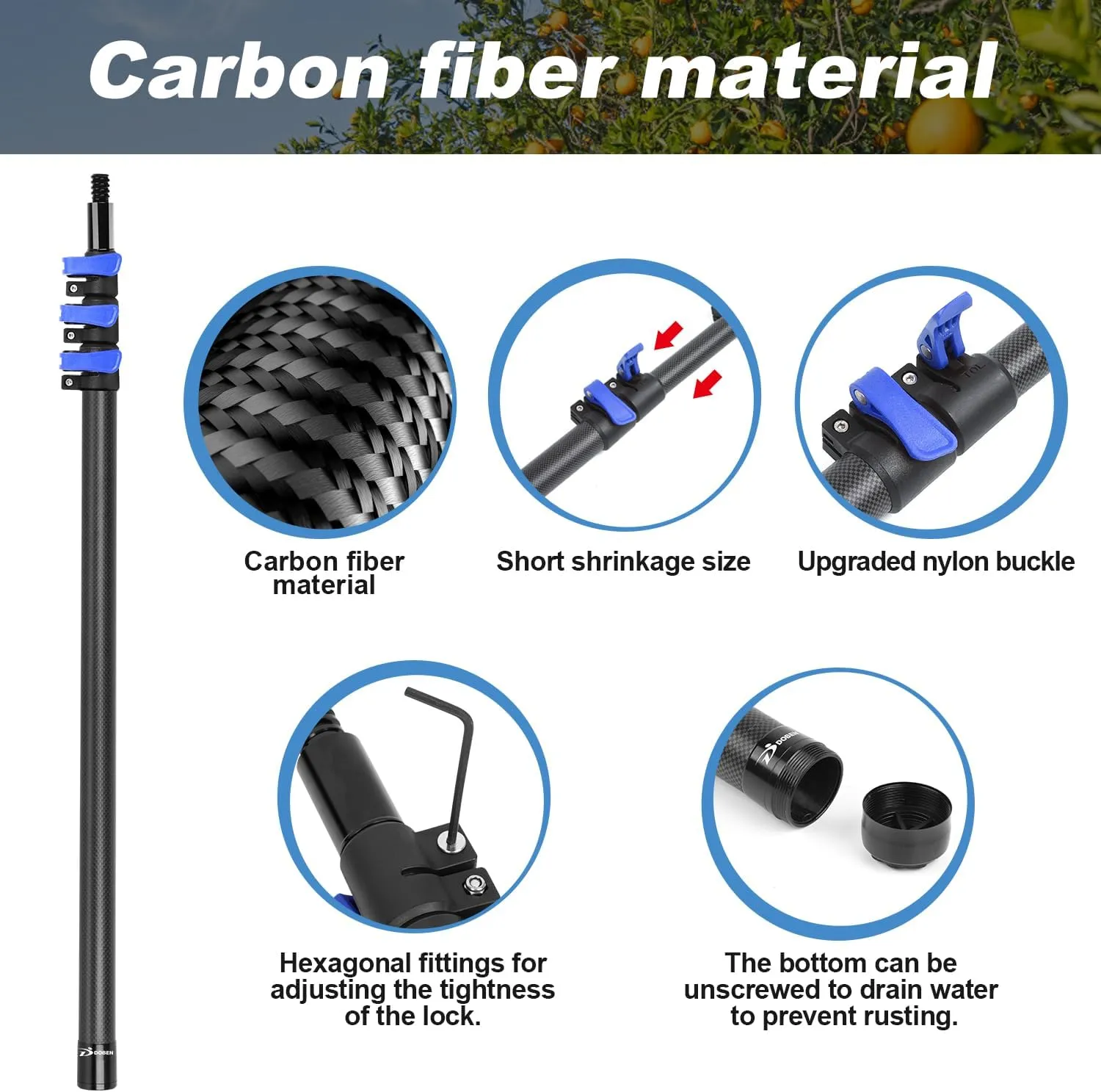 DOBEN 24FT Carbon Fiber Fruit Picker Pole with Basket Telescoping, Apple Picker with Handle, Fruit Tree Picker Tool for Getting Fruits Lemons Apples Guavas Avocados Pears Mangoes Oranges