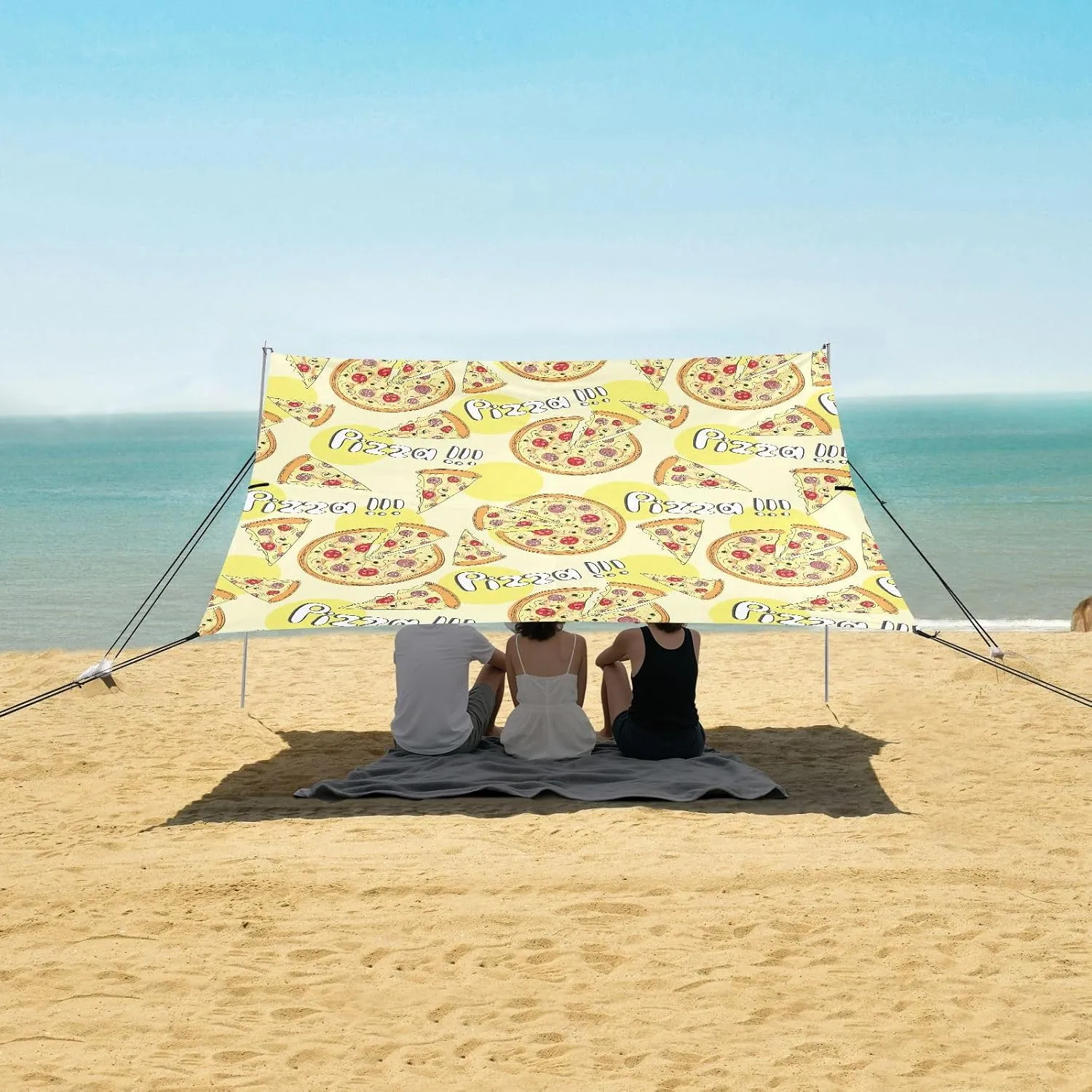Doodle Style Pizza Slice Beach Camping Tent Sun Shelter for Whole Family, Beach Shade Canopy with UPF50  UV Protection,Easy Set Up and Carry,Outdoor Shade for Trips, Fishing, Backyard Fun Picni