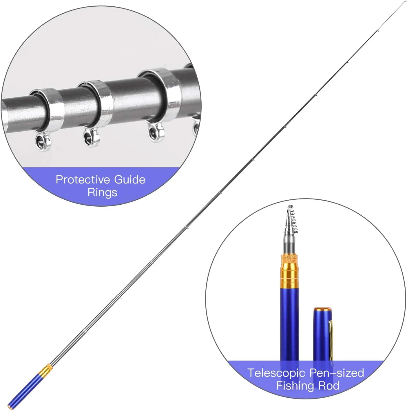 doorslay Pocket Collapsible Fishing Rod Reel Combo Mini Fishing Rod Pen Fishing Rod Kit Pen Portable Telescopic Fishing Rod with Spinning Reel Fishing Rod Reel Combo kit for Saltwater Freshwater Sea