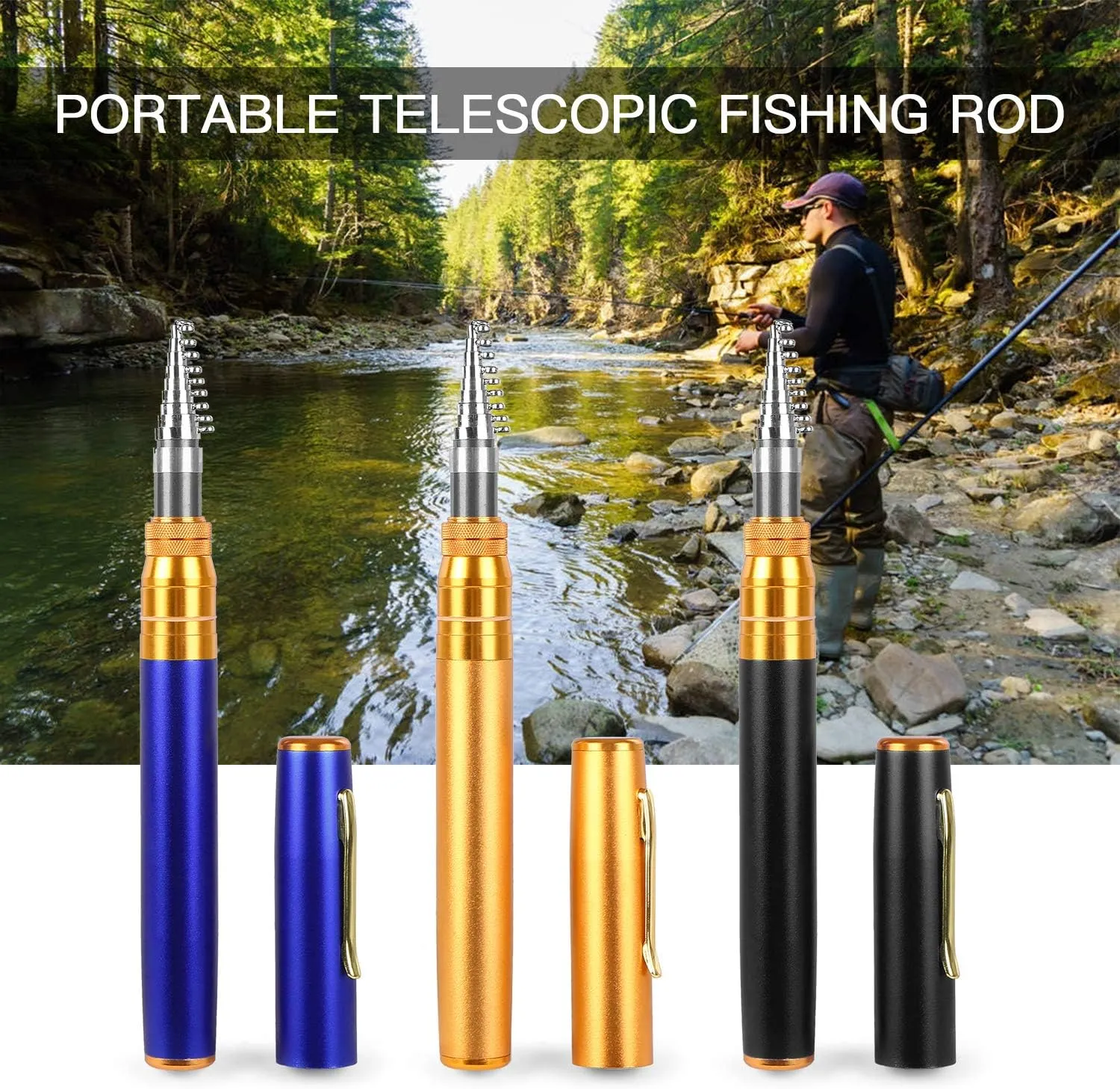doorslay Pocket Collapsible Fishing Rod Reel Combo Mini Fishing Rod Pen Fishing Rod Kit Pen Portable Telescopic Fishing Rod with Spinning Reel Fishing Rod Reel Combo kit for Saltwater Freshwater Sea