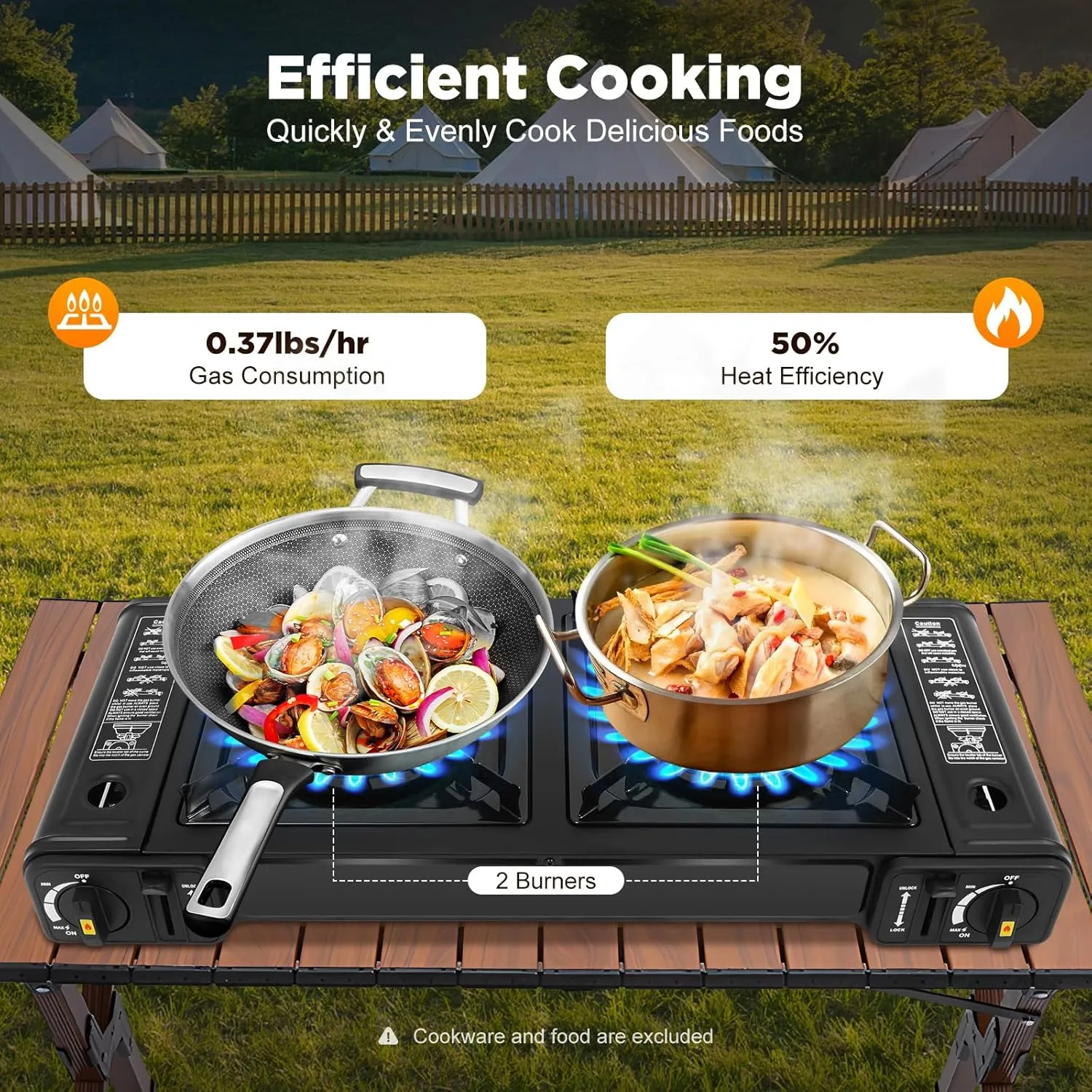 Double Burner Butane Stove, Butane Camping Stove, Portable Camping Stove with Carrying Case, Auto Ignition Camping Burner LPG for RV, Apartments, Outdoor