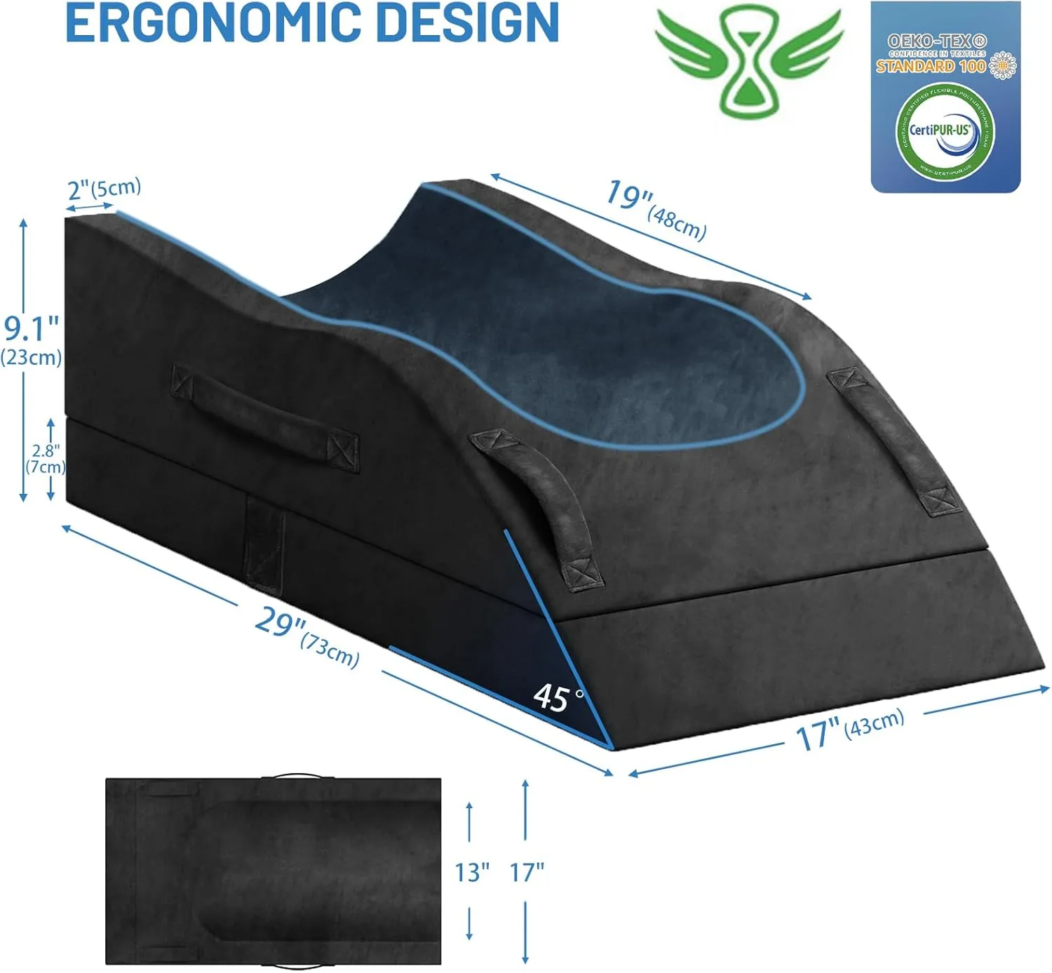 Double Leg Elevation Pillows, Wedge Pillow for After Surgery, Memory Foam Support Adjustable, Comfort Care for Back Knee Hip Ankles Pain, Knee Pillow for Sleeping Blood Circulation Black