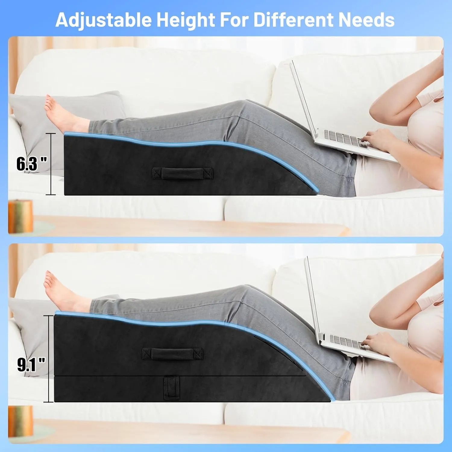 Double Leg Elevation Pillows, Wedge Pillow for After Surgery, Memory Foam Support Adjustable, Comfort Care for Back Knee Hip Ankles Pain, Knee Pillow for Sleeping Blood Circulation Black