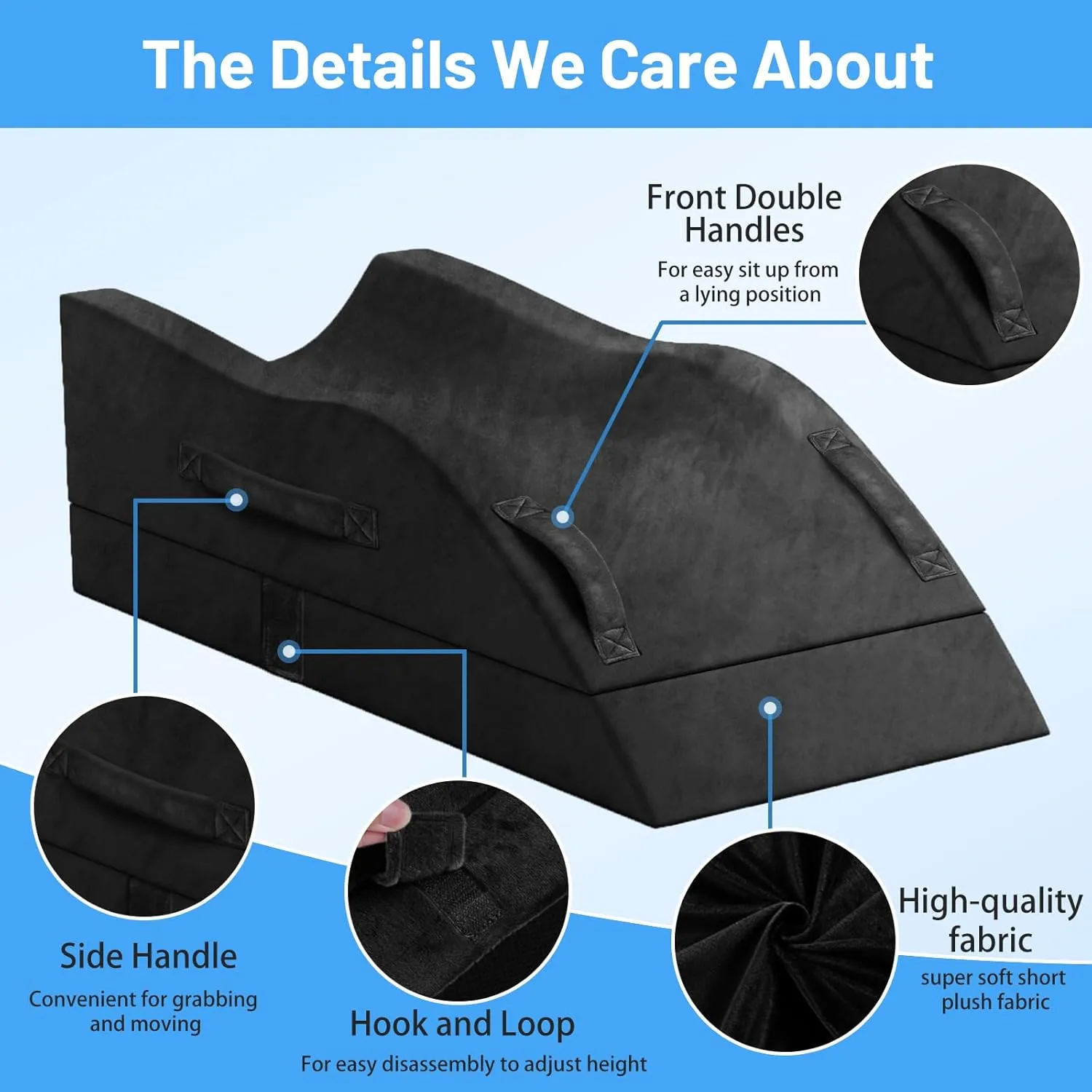 Double Leg Elevation Pillows, Wedge Pillow for After Surgery, Memory Foam Support Adjustable, Comfort Care for Back Knee Hip Ankles Pain, Knee Pillow for Sleeping Blood Circulation Black