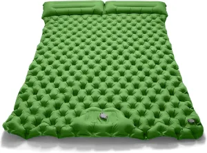 Double Sleeping Pad for Camping, Ultra-Light Inflatable Camping Mattress with Pillow, for Backpacking Hiking Car Traveling Beach(Color:Green)