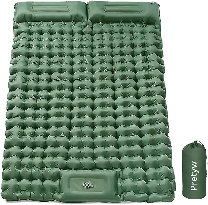 Double Sleeping Pad for Camping, Ultralight Camping Mattress with Pillow, Built-in Foot Pump, Thick Self-Inflatable 2-Person Portable Camping Mat for Backpacking Hiking Car Traveling Beach Tent