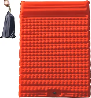 Double Sleeping Pad - Self Inflating, Portable Inflatable Sleeping Mat, Extra-Thick Large-Size Camping Pad, Built-In Foot Pump Camping Mat, Designed For Hiking, Traveling, Tent Camping (Orange)