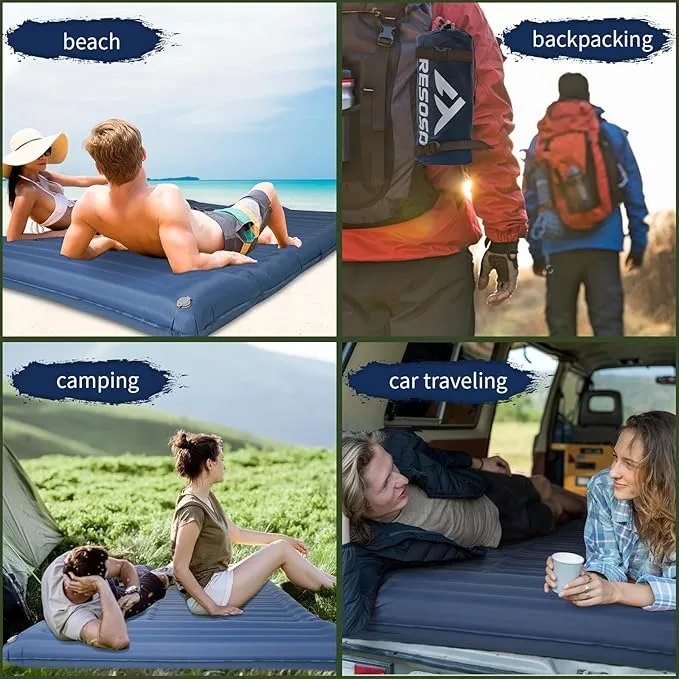 Double Sleeping Pad,4.75" Ultra-Thick Self Inflating Sleeping pad for Camping, with Pillow Built-in Foot Pump Camping Mattress for Backpacking, Car Camping, Hiking, Tent(Double Blue)