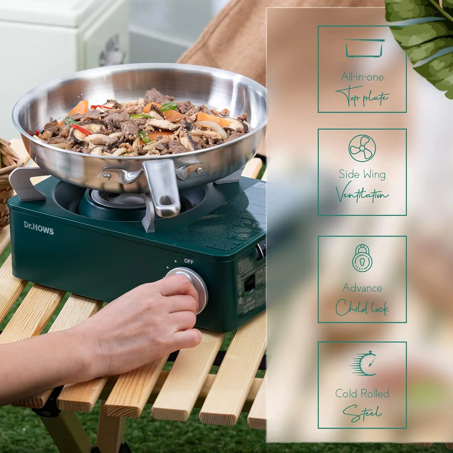 Dr.HOWS Twinkle Mini Camping Stove Burner - Portable Butane Stove for Camping, Picnic, Outdoor - Single Burner Camp Stove with Carrying Case - Green