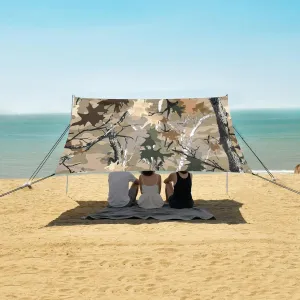 Dried Leaves Forest Camouflage Beach Canopy Tent Anti-UV & Wind Resistant, Camping Sun Shelter Easy Setup Portable,Outdoor Shade Tents with Sandbags,Sand Shovels,Ground Pegs & Stability Poles