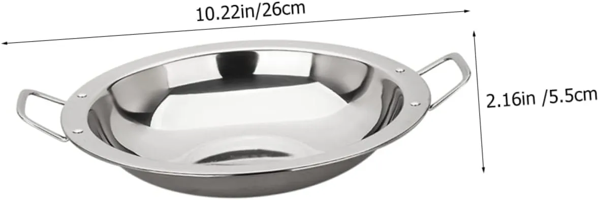 Dry Pot Flat Bottom Wok Pan Wok for Induction Kitchen Frying Wok Metal Stock Pot Stainless Paella Pan Non-Stick Paella Pan Wok Frying Pan Seafood Spaghetti Stainless Steel, Silver 26X26X5.5CM