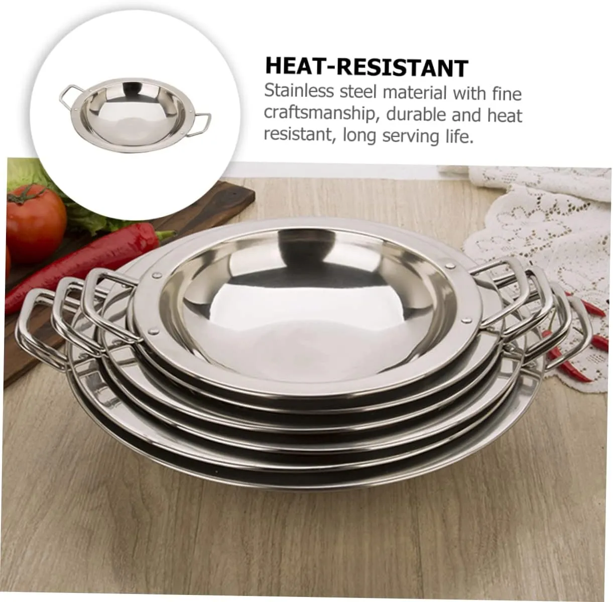 Dry Pot Flat Bottom Wok Pan Wok for Induction Kitchen Frying Wok Metal Stock Pot Stainless Paella Pan Non-Stick Paella Pan Wok Frying Pan Seafood Spaghetti Stainless Steel, Silver 26X26X5.5CM