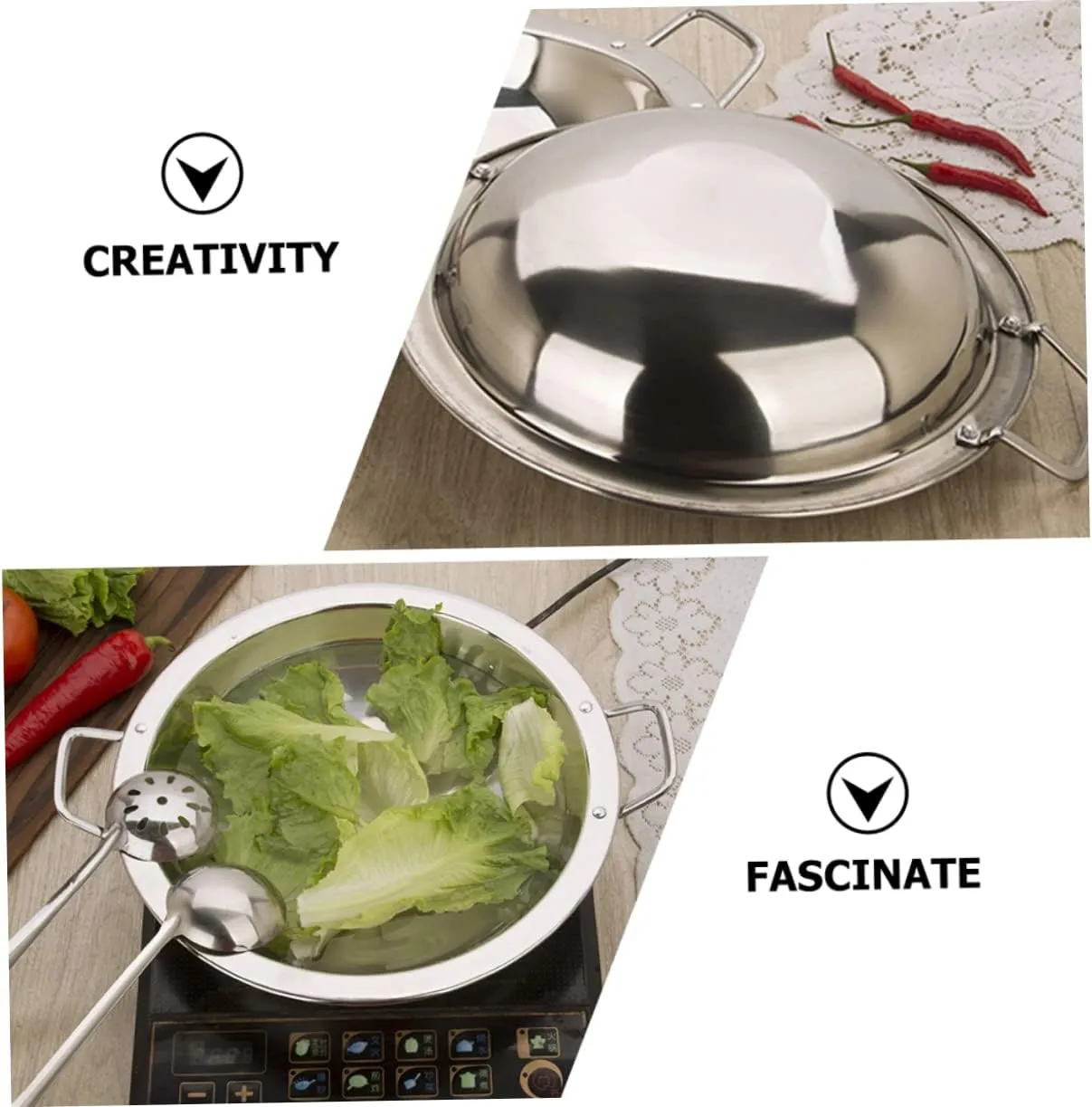 Dry Pot Flat Bottom Wok Pan Wok for Induction Kitchen Frying Wok Metal Stock Pot Stainless Paella Pan Non-Stick Paella Pan Wok Frying Pan Seafood Spaghetti Stainless Steel, Silver 26X26X5.5CM