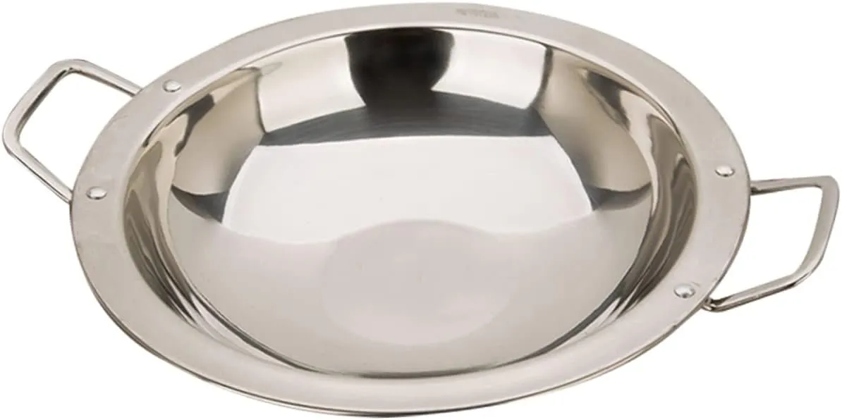 Dry Pot Flat Bottom Wok Pan Wok for Induction Kitchen Frying Wok Metal Stock Pot Stainless Paella Pan Non-Stick Paella Pan Wok Frying Pan Seafood Spaghetti Stainless Steel, Silver 26X26X5.5CM