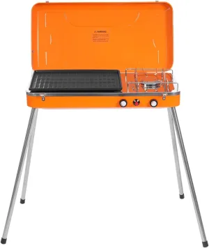 Dual Burner Propane Camping Stove,22.83In*11.42In Steel Portable Gas Grill Cooker with Folding Legs and Wind Guards,5860BTU,Orange Portable Griddle Grill for Barbecues,Parties,Camping