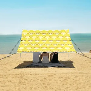 Duckling Pixel Art Pattern Beach Canopy Tent Anti-UV & Wind Resistant, Camping Sun Shelter Easy Setup Portable,Outdoor Shade Tents with Sandbags,Sand Shovels,Ground Pegs & Stability Poles