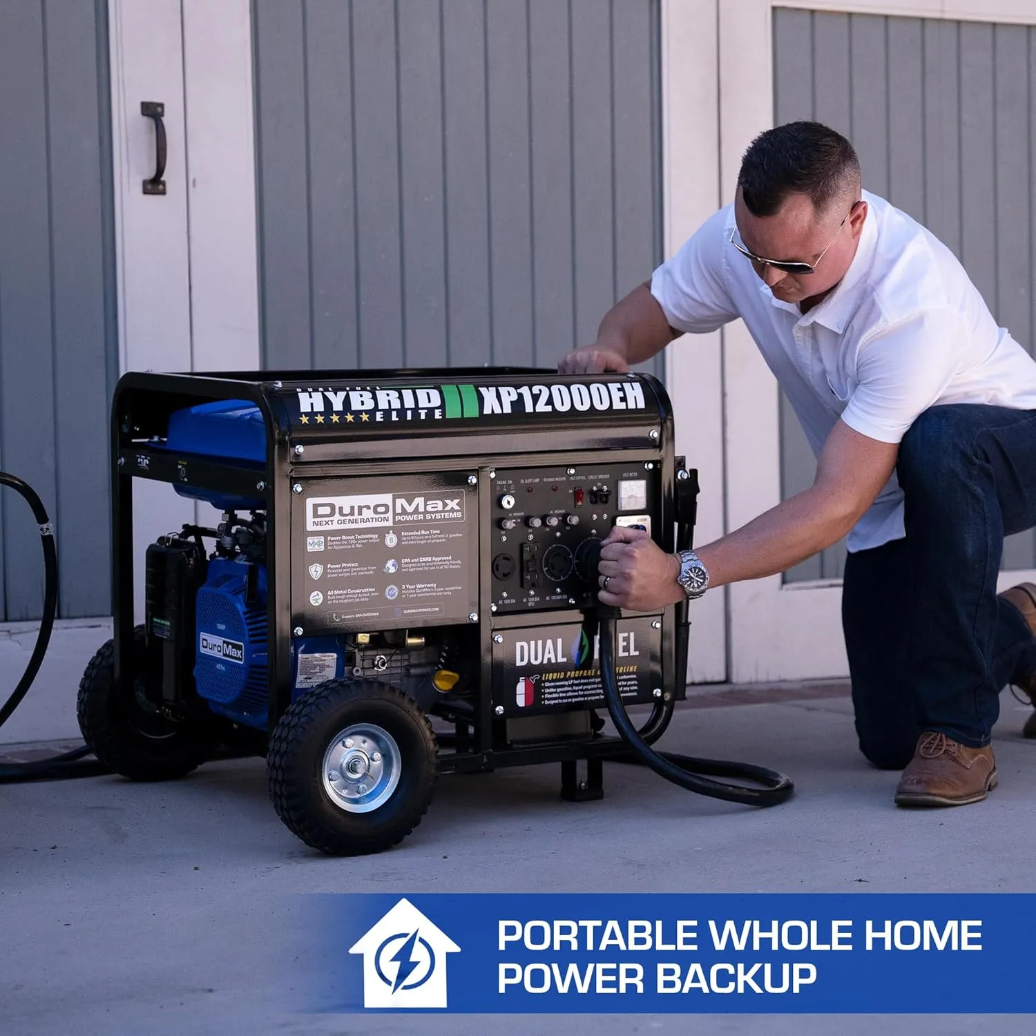 DuroMax XP12000EH 12,000-Watt Dual Fuel Portable Generator – Gas & Propane, Electric Start, Whole Home Backup Power, Transfer Switch Ready, RV & Emergency Ready