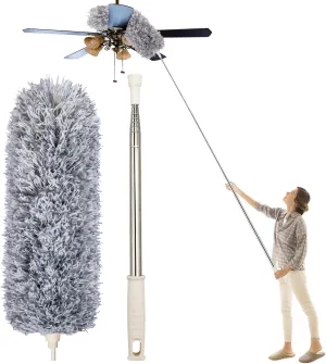 Dusters for Cleaning High Ceiling Fan, Newliton Microfiber Feather Duster with 30'' to 100'' Telescoping Extension Pole, Long Extendable Duster for Home Car Furniture Cobweb