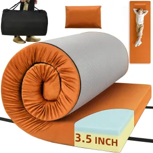 DWVO 3.5 Inch Thick Memory Foam Camping Mattress Sleeping Pad, CertiPUR-US Certified Roll Up Floor Mat with Waterproof Cover & Travel Bag, Portable Sleeping Mat for Travel, Truck, Bed, Tent, etc.