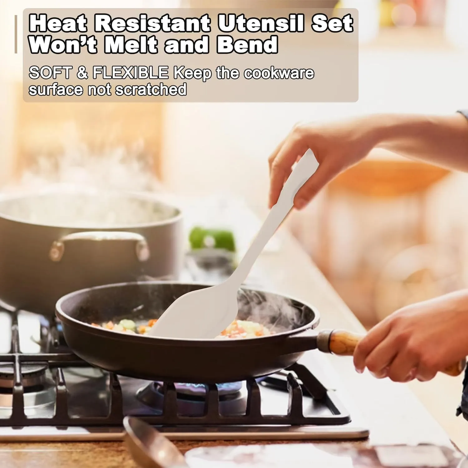 E-far Silicone Cooking Utensils Set, 24Pcs Heat Resistant Kitchen Utensil with Holder, Silicone Kitchen Tools with Spatula Turner Spoon Tongs Whisk, Non-Toxic & Dishwasher Safe (Khaki)