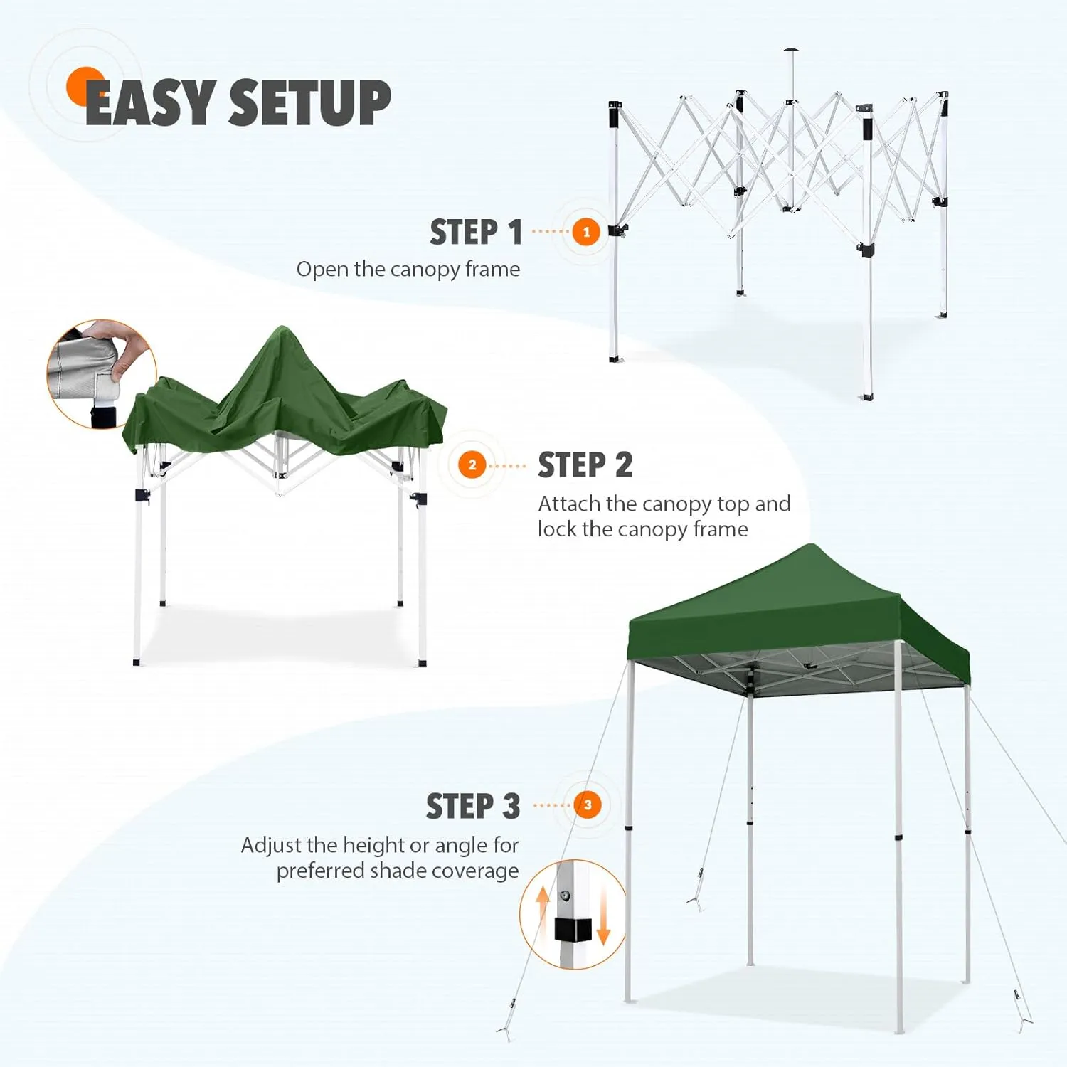 EAGLE PEAK 5x5 Pop Up Canopy Tent Instant Outdoor Canopy Easy Set-up Straight Leg Folding Shelter, Green