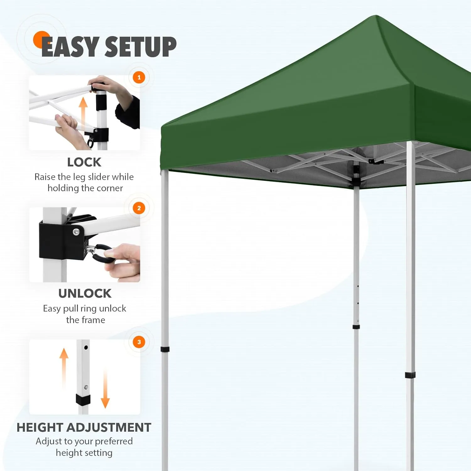EAGLE PEAK 5x5 Pop Up Canopy Tent Instant Outdoor Canopy Easy Set-up Straight Leg Folding Shelter, Green