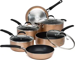 Ecolution Impressions Hammered Nonstick Pots and Pans Set, Dishwasher Safe Cookware with Riveted Stainless Steel Handles, 10-Piece