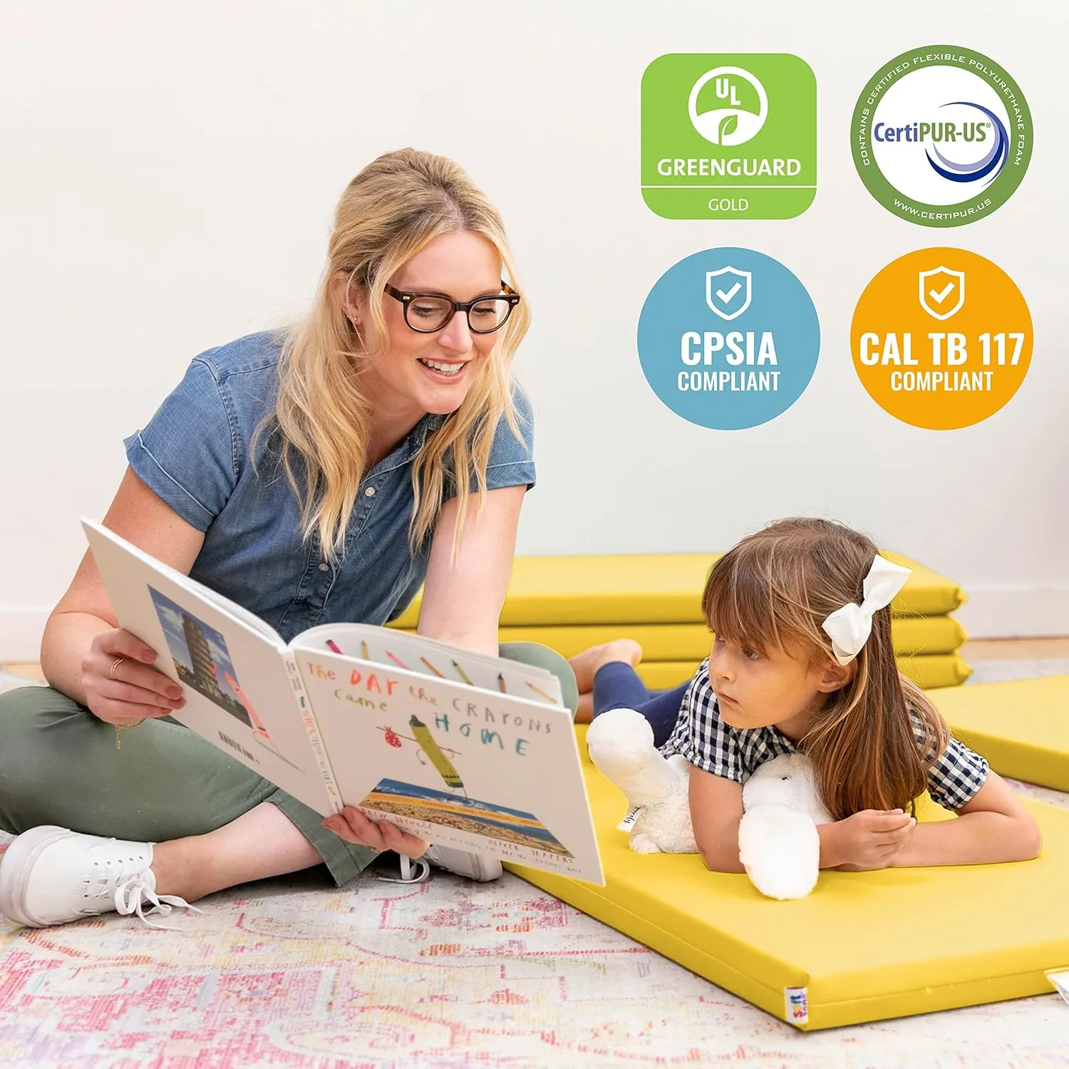 ECR4Kids SoftZone Rainbow Rest Mat, 2in, Sleeping Pad, Yellow, 5-Piece