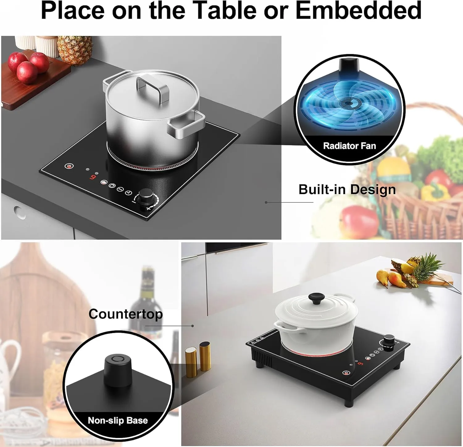 Electric Cooktop,1800W Electric Stove Top with LED Touch and Knob Control,Single Burner Electric Cooktop L9 Power Levels, Kids Lock & Timer,110V Portable Induction Cooktop for Home Camping.