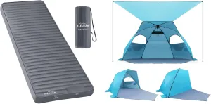 Elegear Air & Foam Camping Sleeping Pad & Beach Tent with Canopy 4-6 Person Blue Bundle