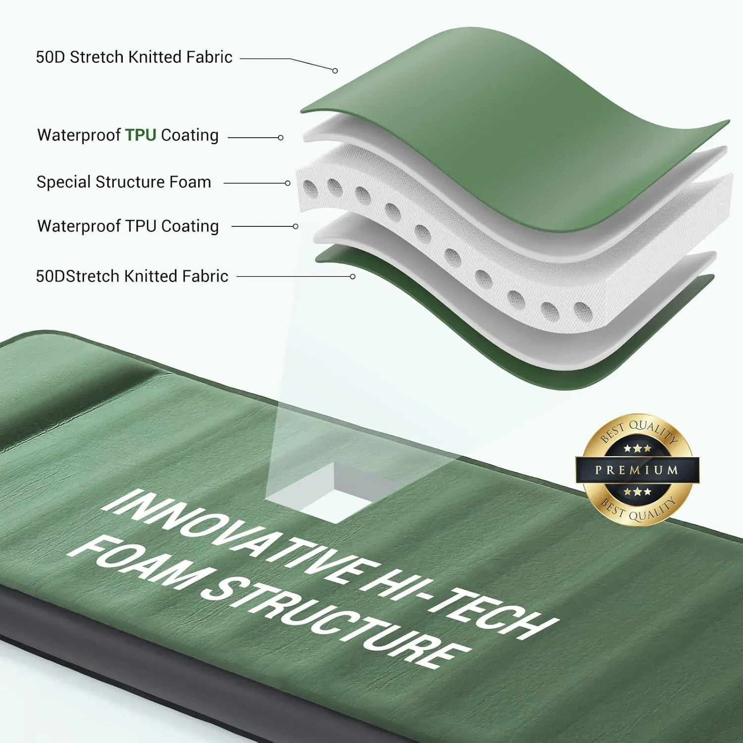 Elegear Air & Foam Self Inflating Sleeping Pad, Built-in Electric Pump 4" Ultra-Thick Memory Foam Camping Mattress with Pillow Camping Pad 4-Season R-Value 9.5 Camp Mat for Car/Traveling - Single