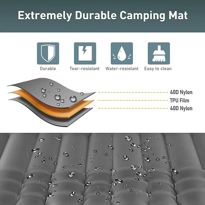 Elegear Double Sleeping Pad for Camping, 4" Ultra-Thick Self Inflating Camping Pad 2 Person with Pillow Built-in Foot Pump Camping Sleeping Mat for Backpacking, Hiking, Portable Camping Pad