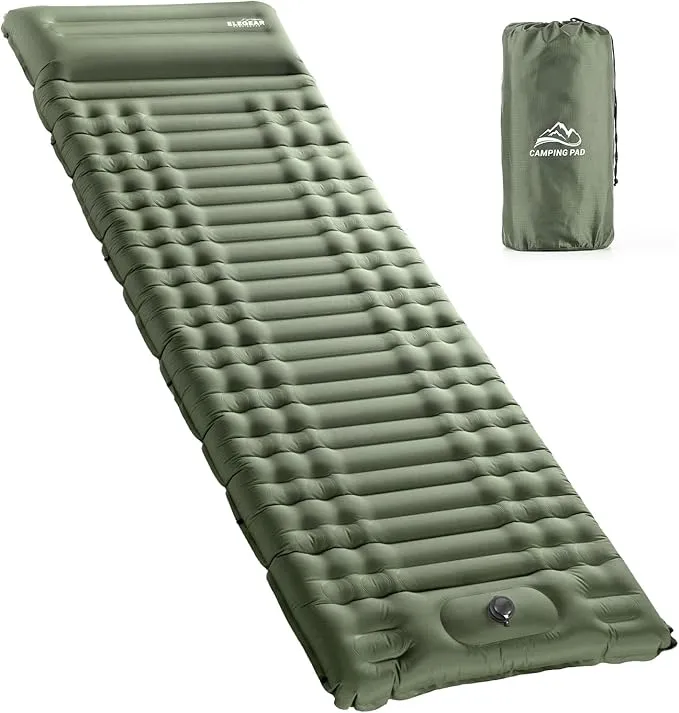 Elegear Self Inflating Sleeping Pad for Camping, 4" Ultra-Thick Camping Mattress Pad with Pillow Built-in Foot Pump Camping Sleeping Mat for Backpacking, Hiking, Portable Camping Pad