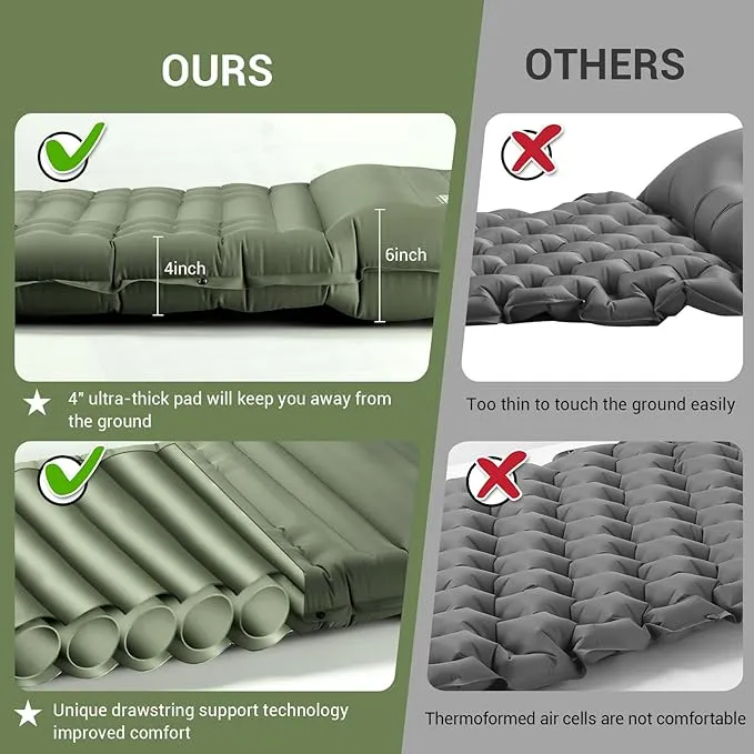 Elegear Self Inflating Sleeping Pad for Camping, 4" Ultra-Thick Camping Mattress Pad with Pillow Built-in Foot Pump Camping Sleeping Mat for Backpacking, Hiking, Portable Camping Pad